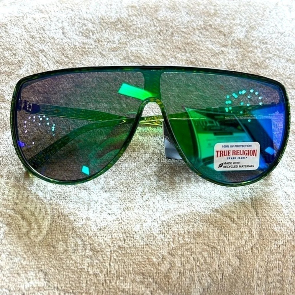 Brand New True Religion Mirrored Shield Aviator Sunglasses Green Frame
